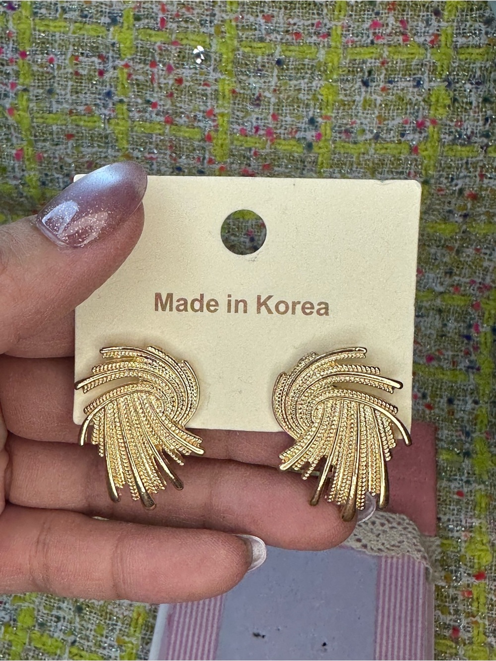 Gold Swirl Statement Stud Earrings - Made in Korea